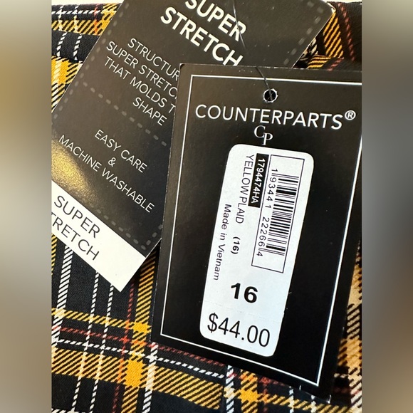NWT. Counterparts Pants Black Yellow Plaid Elastic Waist Super Stretch Size 16 - Picture 11 of 11
